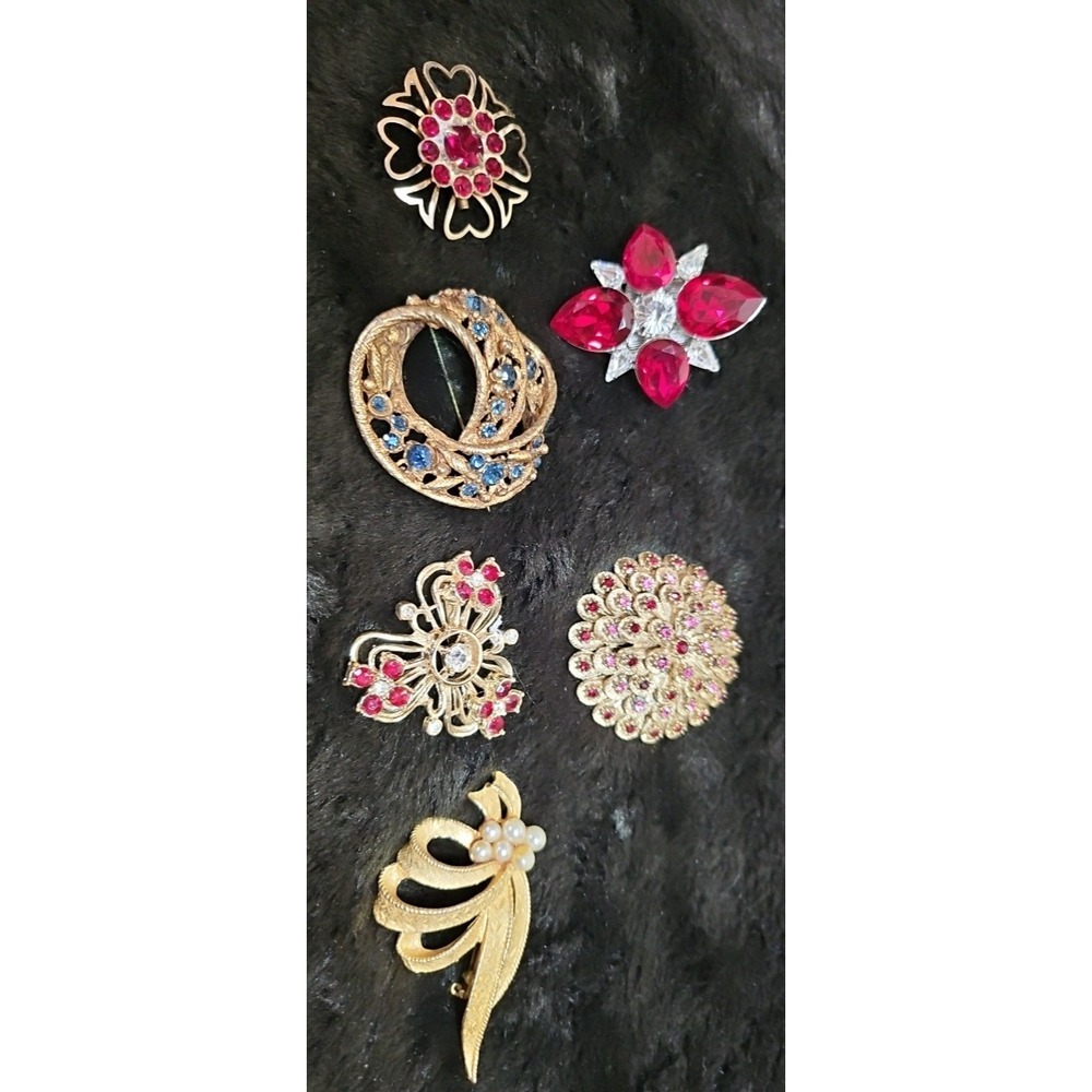 5 Vintage Costume Jewelry Brooches and one Ring - Picture 1 of 13